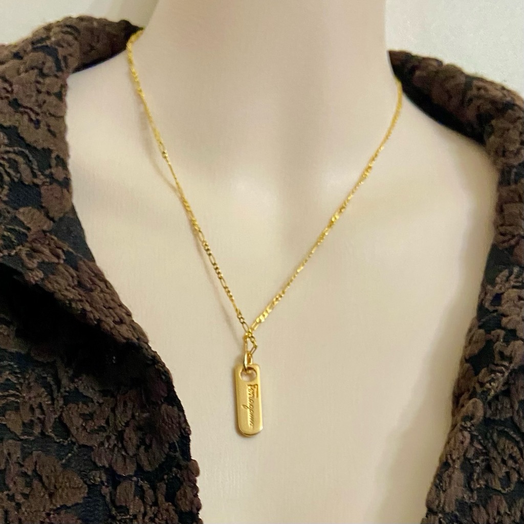 Ferragamo Gold-Plated Bullet Shaped Charm Pendant Necklace 202$